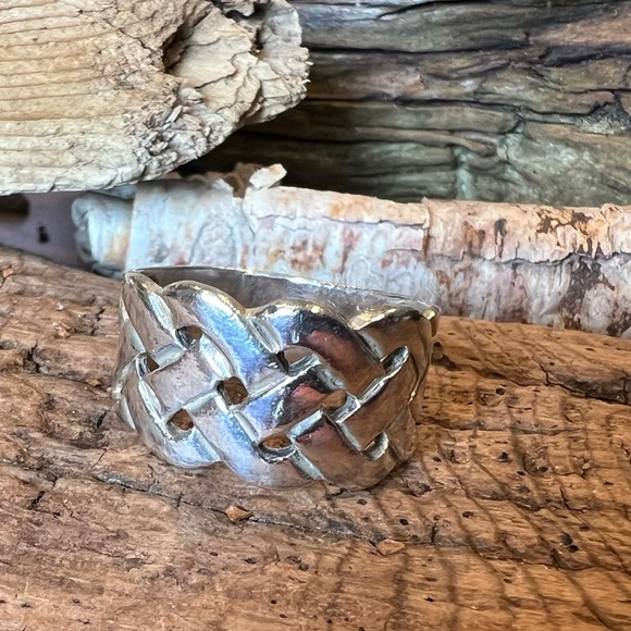 Artisan Woven Basket Sterling Silver Ring Band Celtic Sailor’s Knots Size 10 - Picture 5 of 9